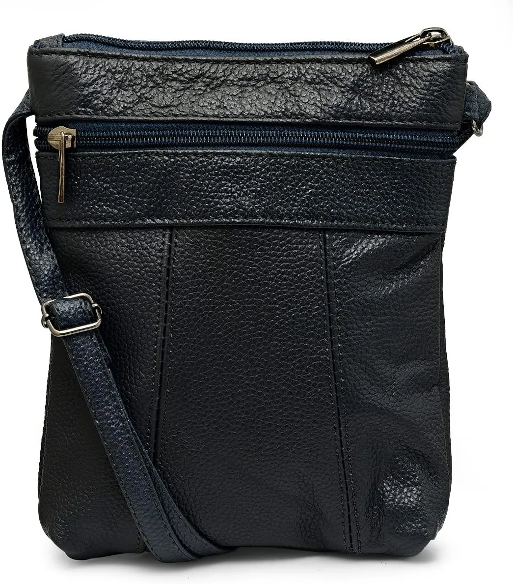 Unisex Super Soft Leather Crossbody Bag with 5 Compartments a Phone Pocket and Carrying Strap