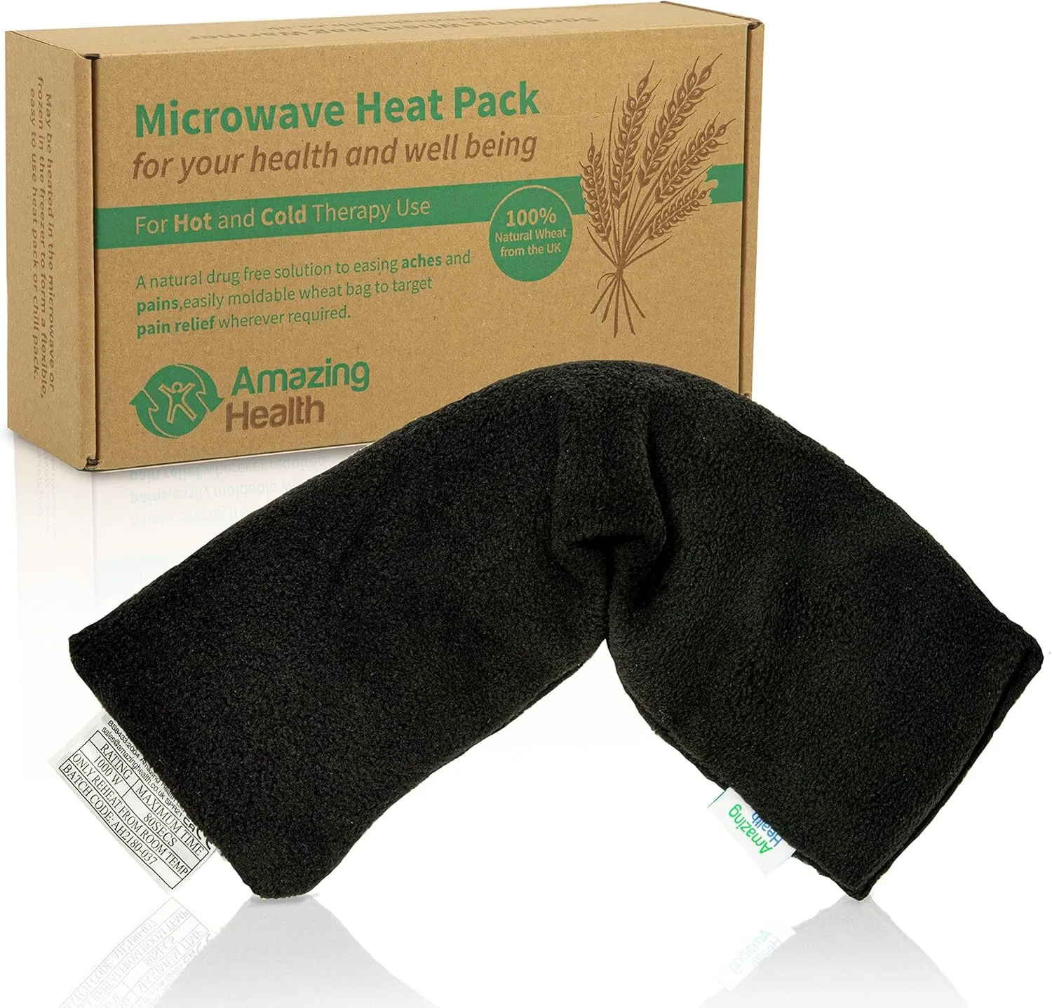 Unscented Wheat Bags Microwavable Heat Pack - Soft Black Fleece, Made in UK, 42cm Long, Heat Pad for Pain Relief
