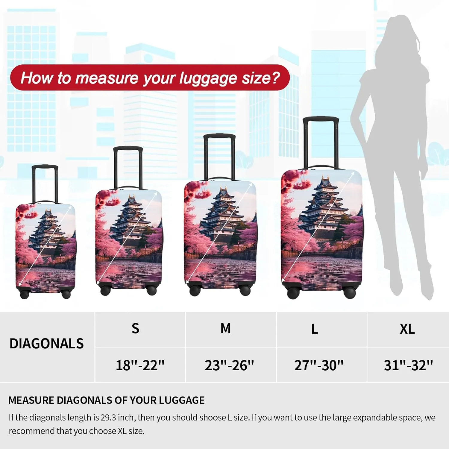 URBEST Luggage Cover Protector Suitcase Anti Scratch Dirt Covers, Fits 18"-22" Luggage Cherry Blossom