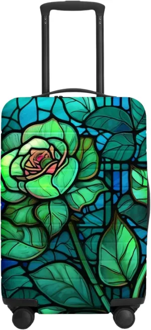URBEST Luggage Cover Protector Suitcase Anti Scratch Dirt Covers, Fits 18"-22" Luggage Stained Glass Green Rose