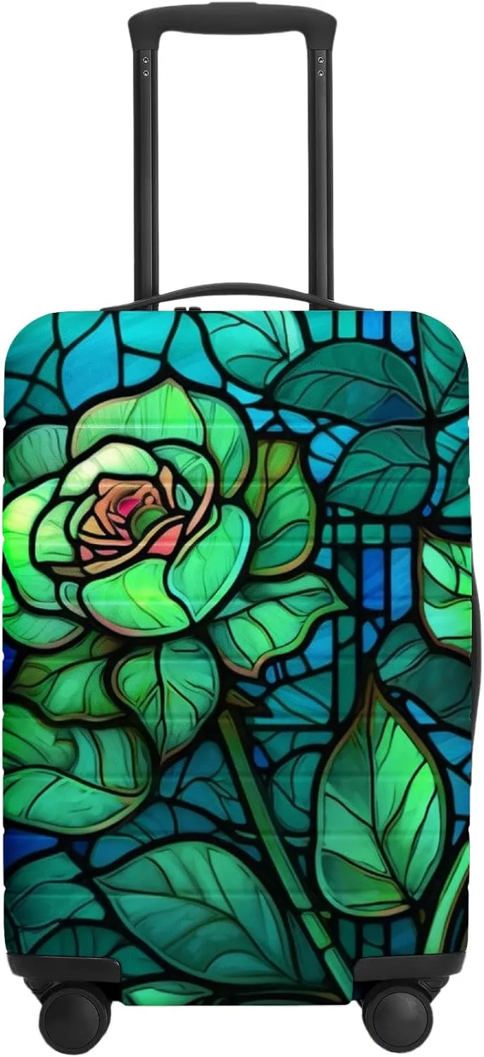 URBEST Luggage Cover Protector Suitcase Anti Scratch Dirt Covers, Fits 18"-22" Luggage Stained Glass Green Rose