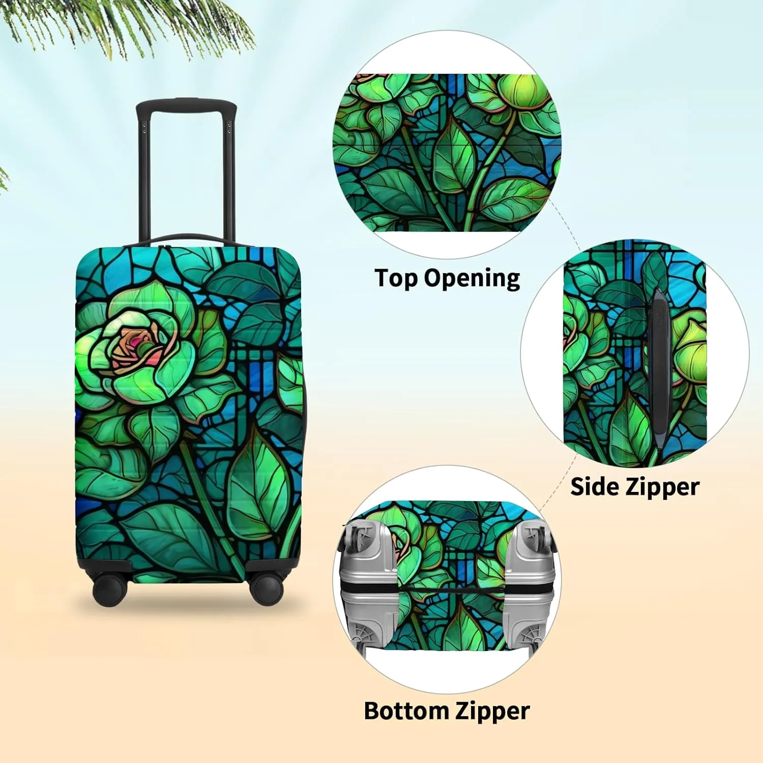 URBEST Luggage Cover Protector Suitcase Anti Scratch Dirt Covers, Fits 18"-22" Luggage Stained Glass Green Rose