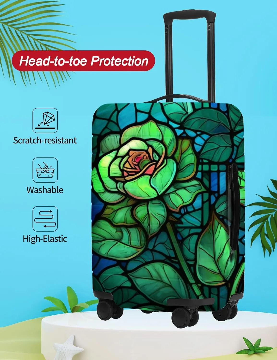 URBEST Luggage Cover Protector Suitcase Anti Scratch Dirt Covers, Fits 18"-22" Luggage Stained Glass Green Rose