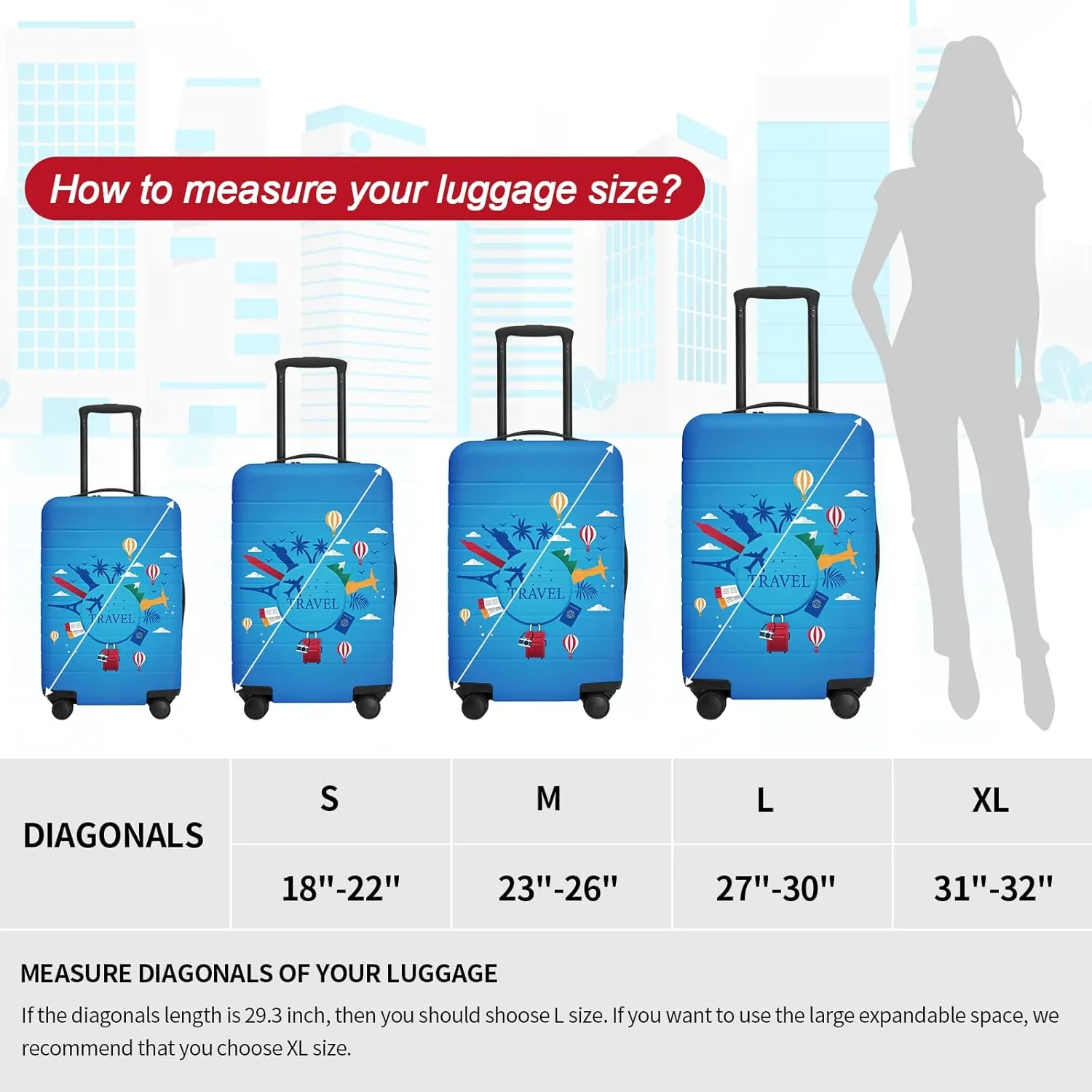 URBEST Luggage Cover Protector Suitcase Anti Scratch Dirt Covers, Fits 27"-30" Luggage City Travel