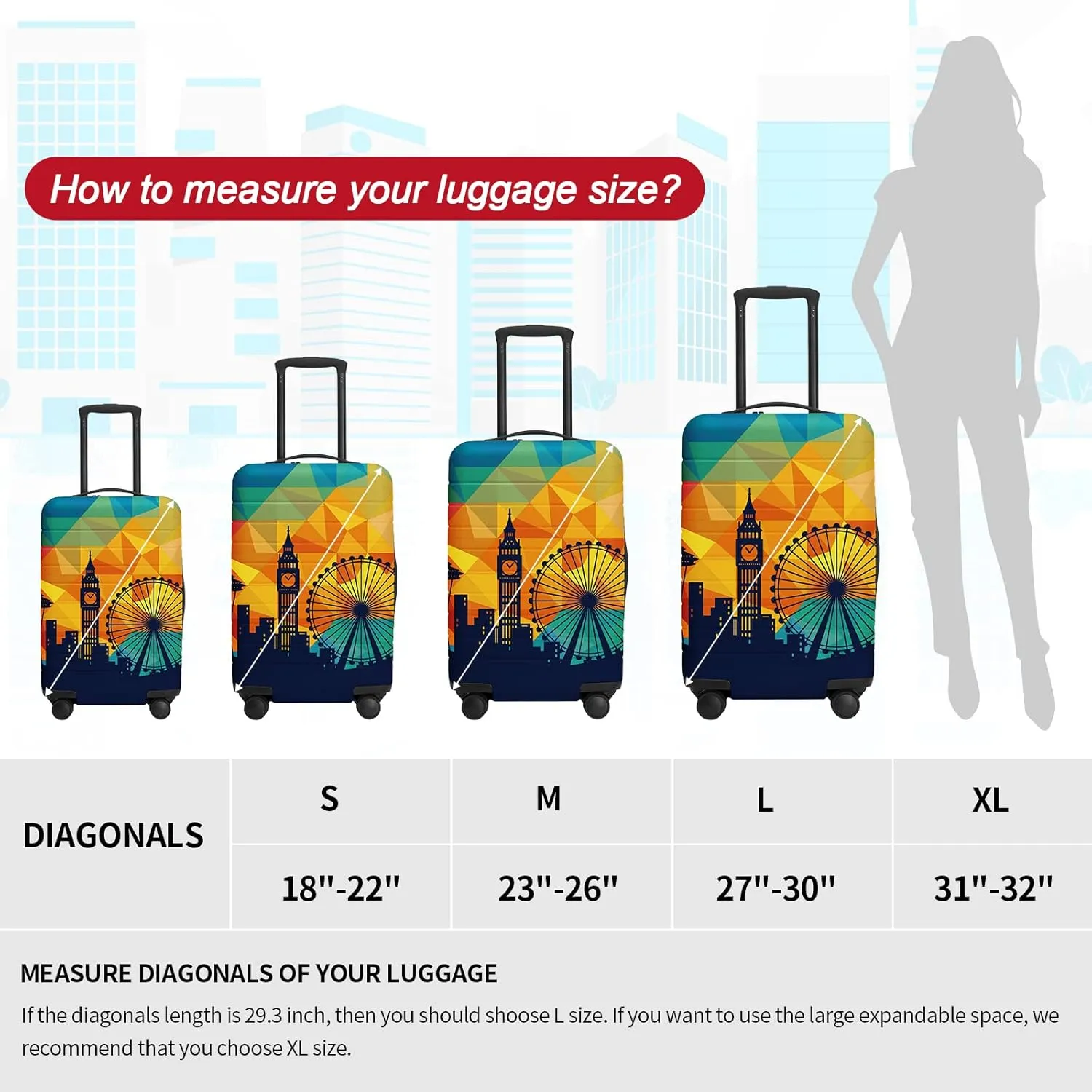URBEST Luggage Cover Protector Suitcase Anti Scratch Dirt Covers, Fits 27"-30" Luggage Modern City