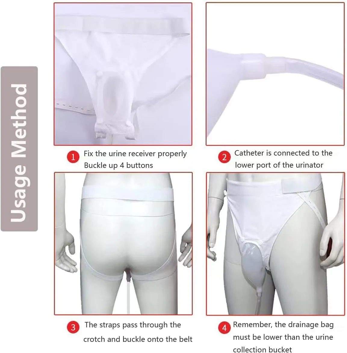 Urine Collection Bag Condom Catheters for Men Reusable Portable Silicone Urinal with 2 Urine Catheter Bags (Men-White)