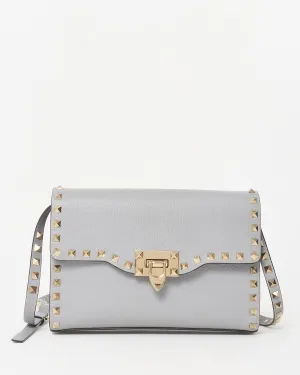Valentino Grey Grained Leather Small Rockstud Crossbody Bag
