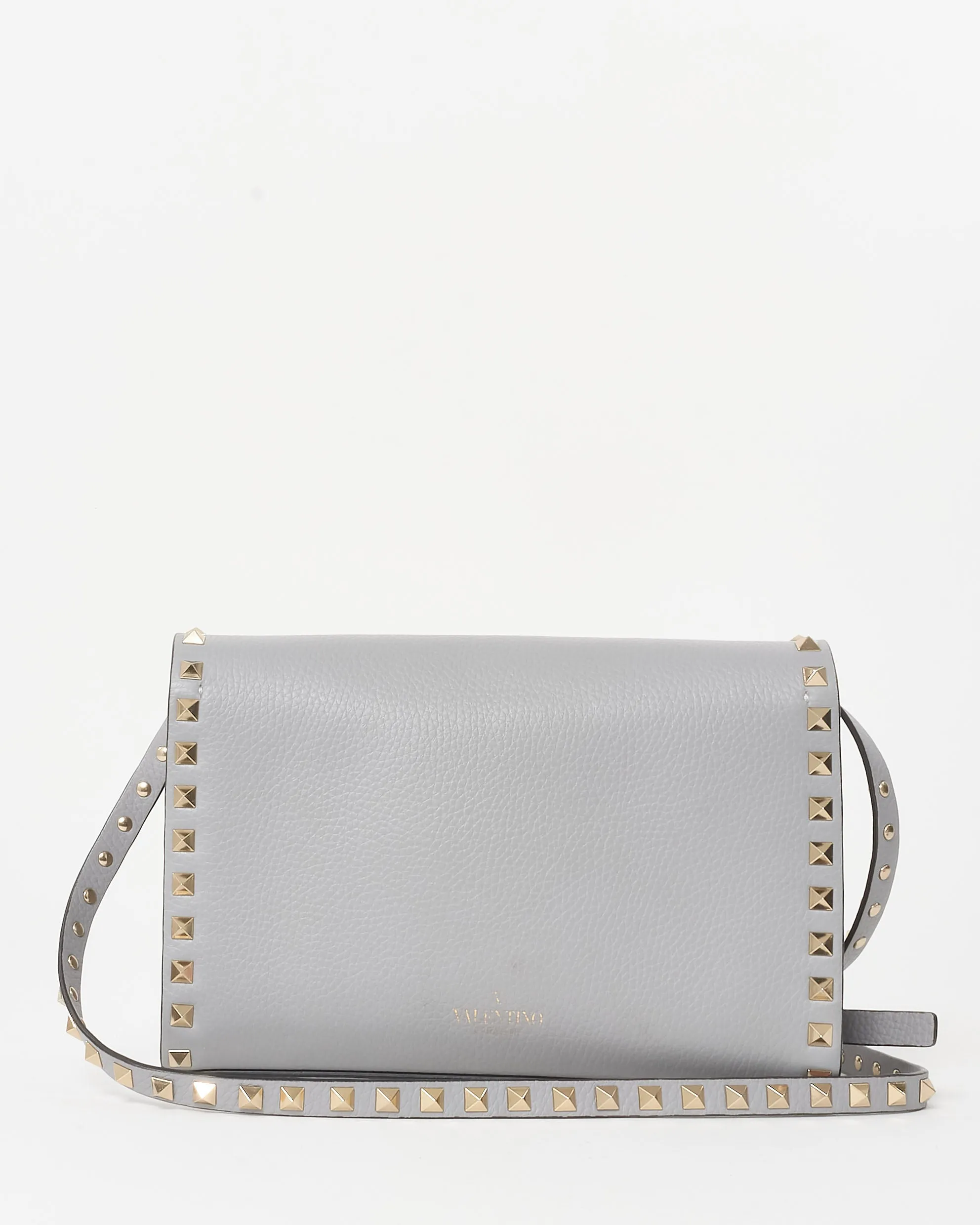 Valentino Grey Grained Leather Small Rockstud Crossbody Bag