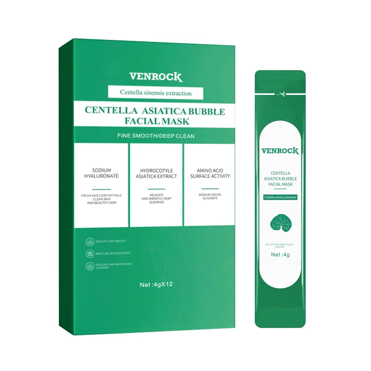 VENROCK Centella Asiatica Bubble Face & Facial Mask with Hyaluronic Acid, Moisturizing & Skin Softening Cleansing Mask, Removes Blackheads & Comedones, Controls Oil, Deeply Cleans Face, Pore Cleansing