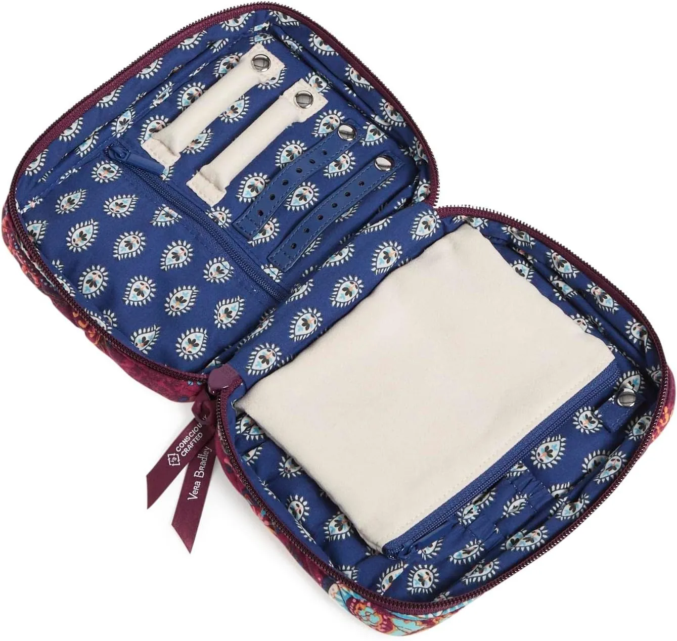 Vera Bradley Women's Cotton Zip-around Jewelry Organizer Case, Paisley Jamboree - Recycled Cotton, One Size