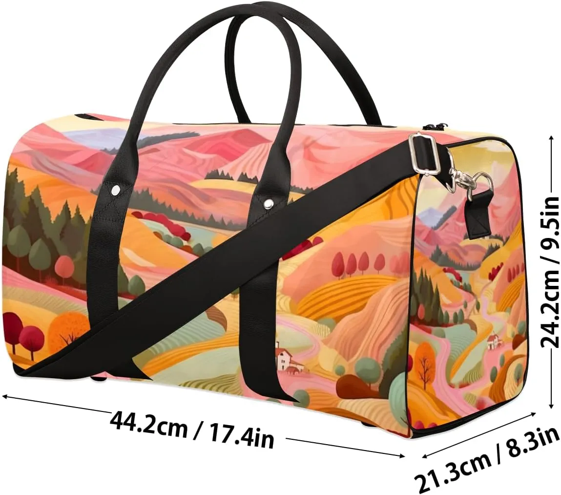 Village Scenery Travel Duffle Bag for Women Men Gym Duffel Foldable Bag Waterproof Weekender Colorful Nature Duffle Tote