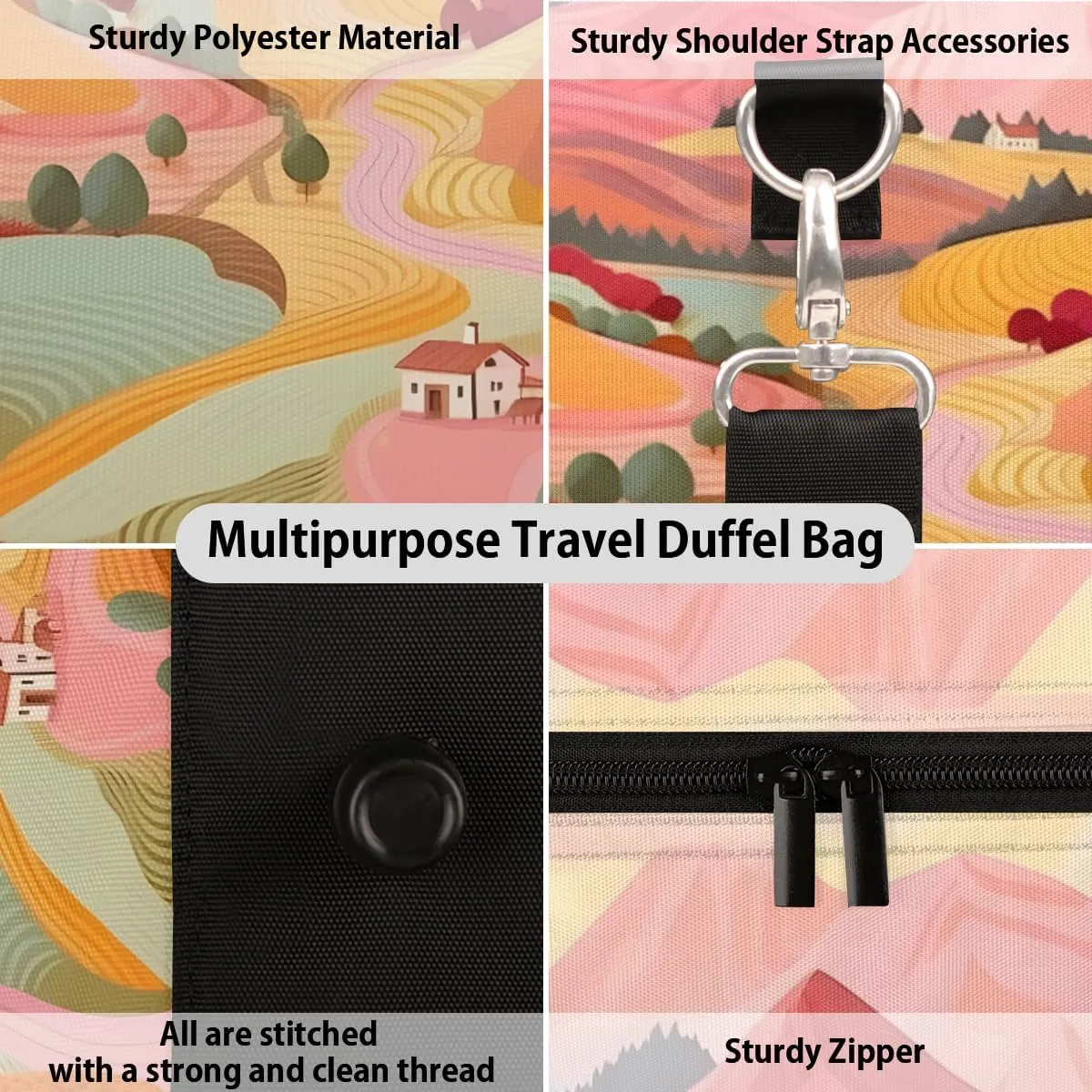 Village Scenery Travel Duffle Bag for Women Men Gym Duffel Foldable Bag Waterproof Weekender Colorful Nature Duffle Tote