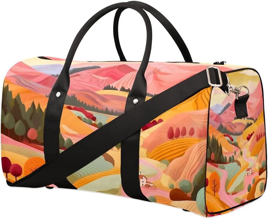 Village Scenery Travel Duffle Bag for Women Men Gym Duffel Foldable Bag Waterproof Weekender Colorful Nature Duffle Tote