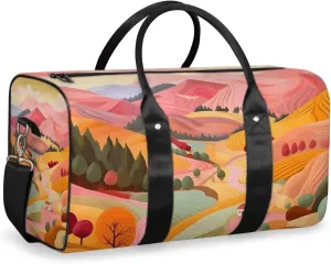 Village Scenery Travel Duffle Bag for Women Men Gym Duffel Foldable Bag Waterproof Weekender Colorful Nature Duffle Tote