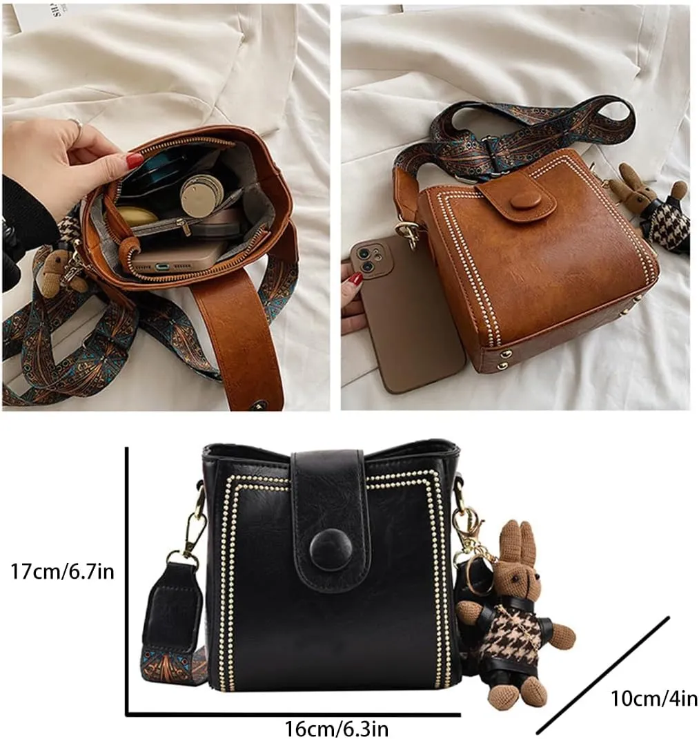Vintage Fashion Bag with Adjustable Wider Shoulder Strap,Women's Vintage Bucket Bags,Retro Water Bucket Shoulder Bag
