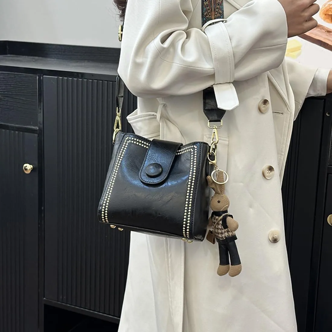Vintage Fashion Bag with Adjustable Wider Shoulder Strap,Women's Vintage Bucket Bags,Retro Water Bucket Shoulder Bag