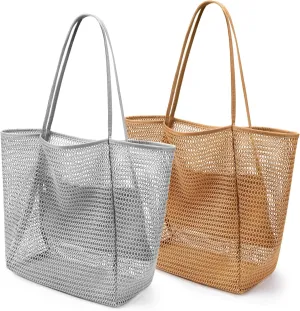 VOROLO Mesh Tote Beach Bag,Women Fairycore Hobo Bag,Shoulder Bag,Soft Summer Casual Crochet Bags