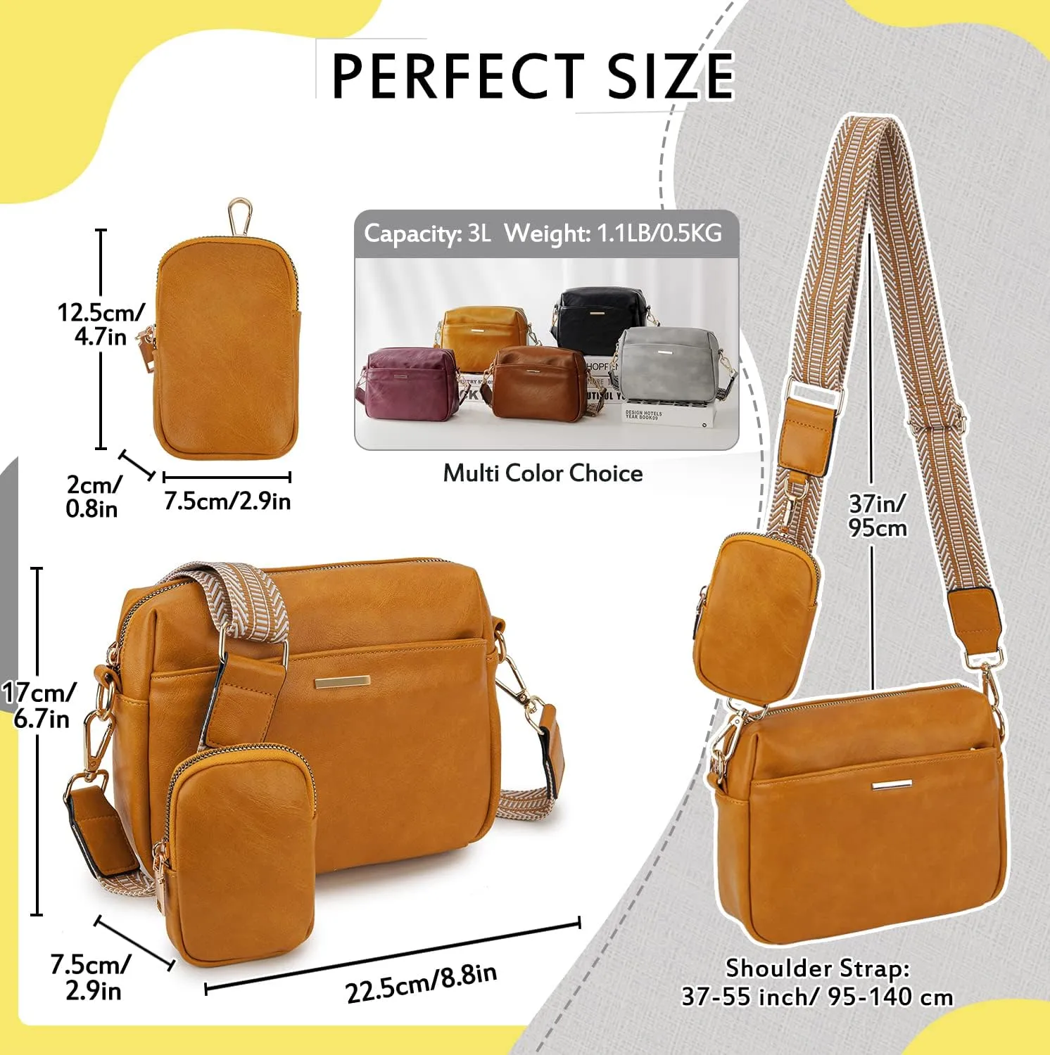 VX VONXURY Small Crossbody Bags for Women, Vegan Soft Pu Leather Triple Zipper Purse Handbags