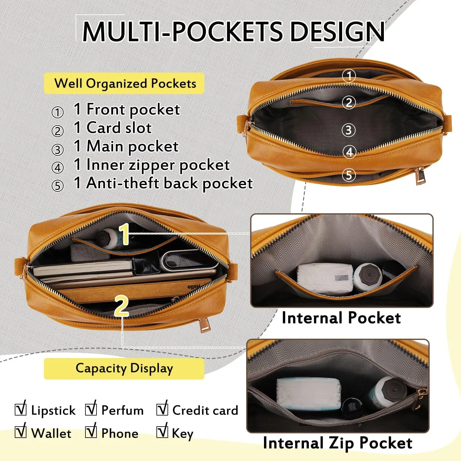 VX VONXURY Small Crossbody Bags for Women, Vegan Soft Pu Leather Triple Zipper Purse Handbags