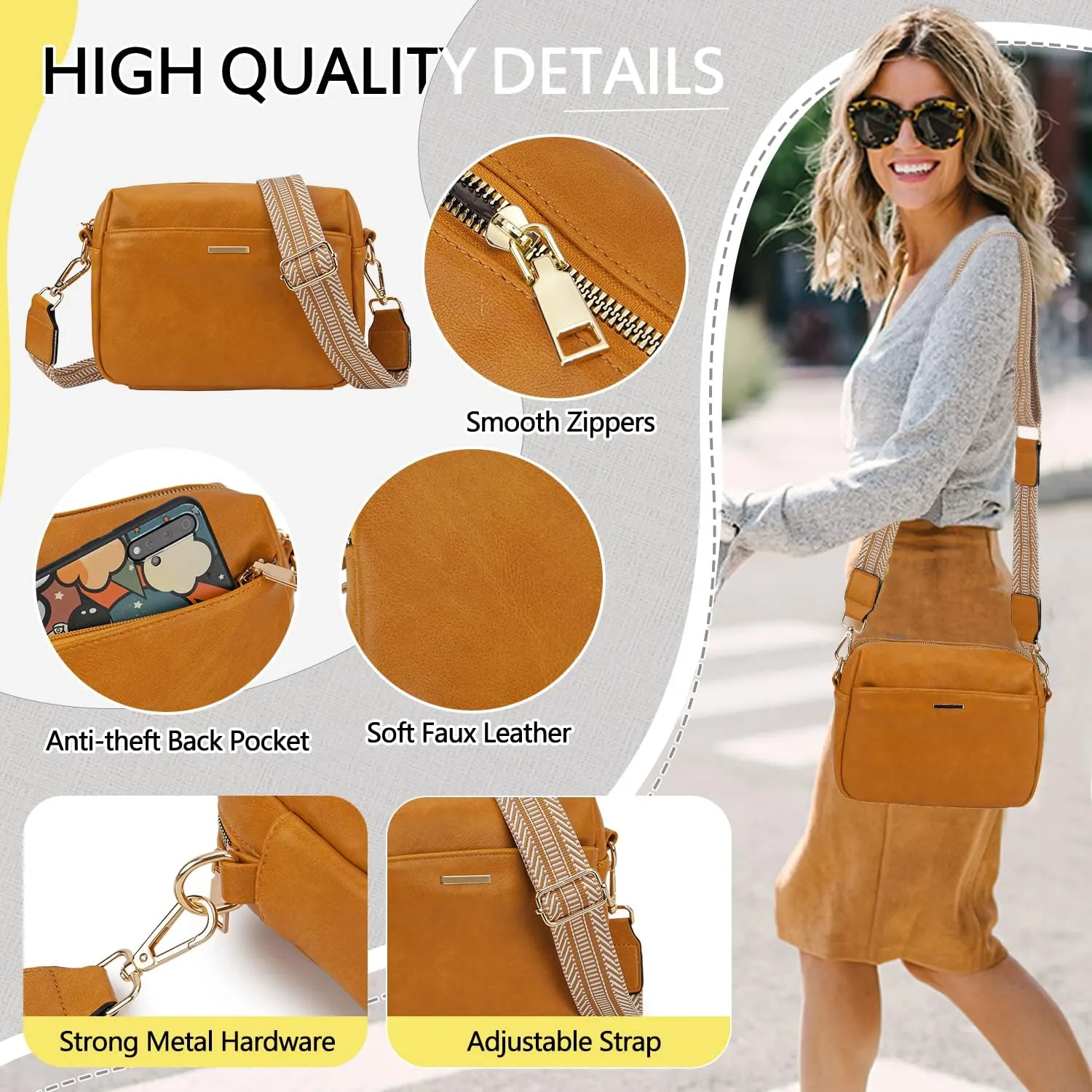 VX VONXURY Small Crossbody Bags for Women, Vegan Soft Pu Leather Triple Zipper Purse Handbags