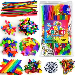 WAU CRAFTS Arts and Crafts Supplies for Kids - 1750 pcs Crafting for School Kindergarten Homeschool - Supplies Set for Craft Art - Supply Kit for Toddlers Age 2 3 4 5 6 7 8 9