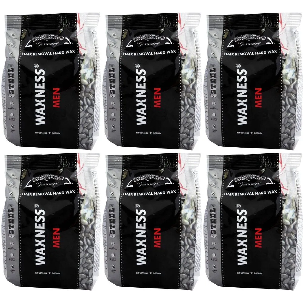 Waxness Barbero Hard Wax Steel for Men - Made in Italy / 1.1 lbs. - 17.6 oz. - 500 grams Each X 6 Bags = 6.6 Lbs