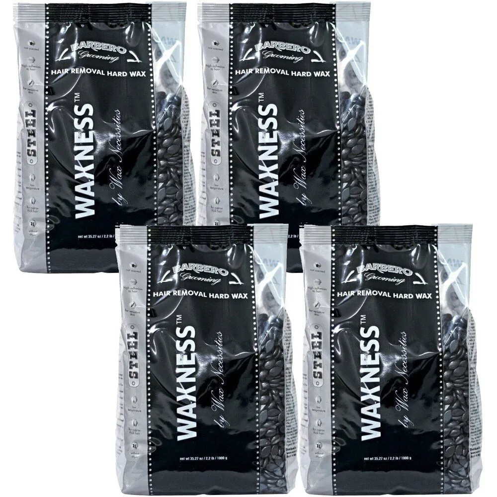 Waxness Barbero Hard Wax Steel for Men - Made in Italy / 2.2 lbs. - 35.27 oz. - 1 kg. Each X 4 Bags = 8.8 Lbs