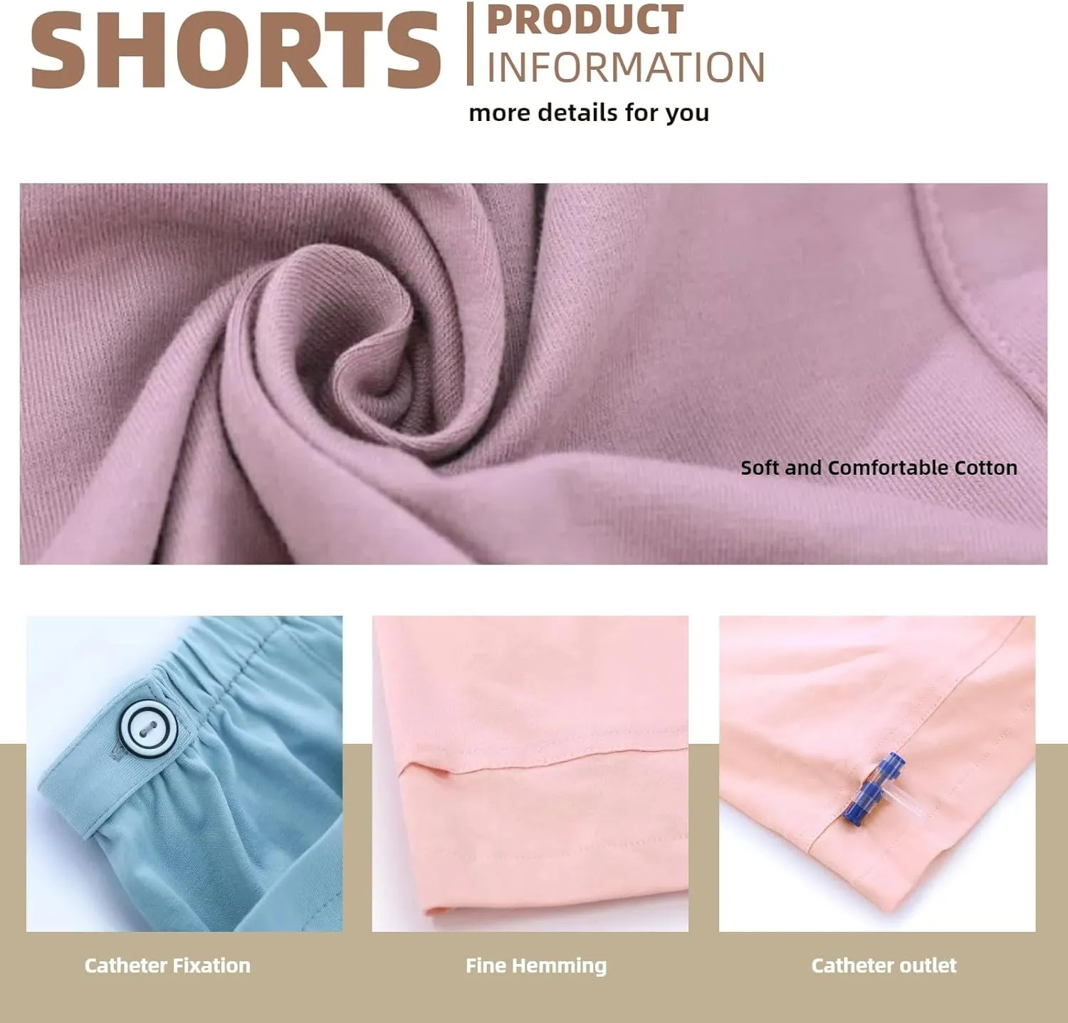 WEEOATAR Women Ostomy Pants Patient Underwear Incontinence Care Shorts,2 Side Pockets to Store Urine Bags Easy to Use,Fistula Pants for Nephrostomy,Suprapubic and Biliary Catheters(Blue,L)
