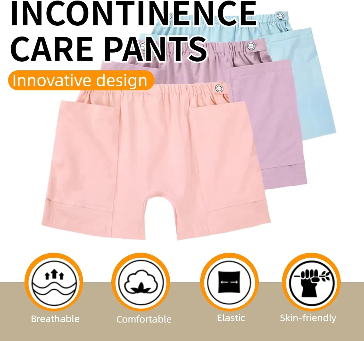 WEEOATAR Women Ostomy Pants Patient Underwear Incontinence Care Shorts,2 Side Pockets to Store Urine Bags Easy to Use,Fistula Pants for Nephrostomy,Suprapubic and Biliary Catheters(Blue,L)