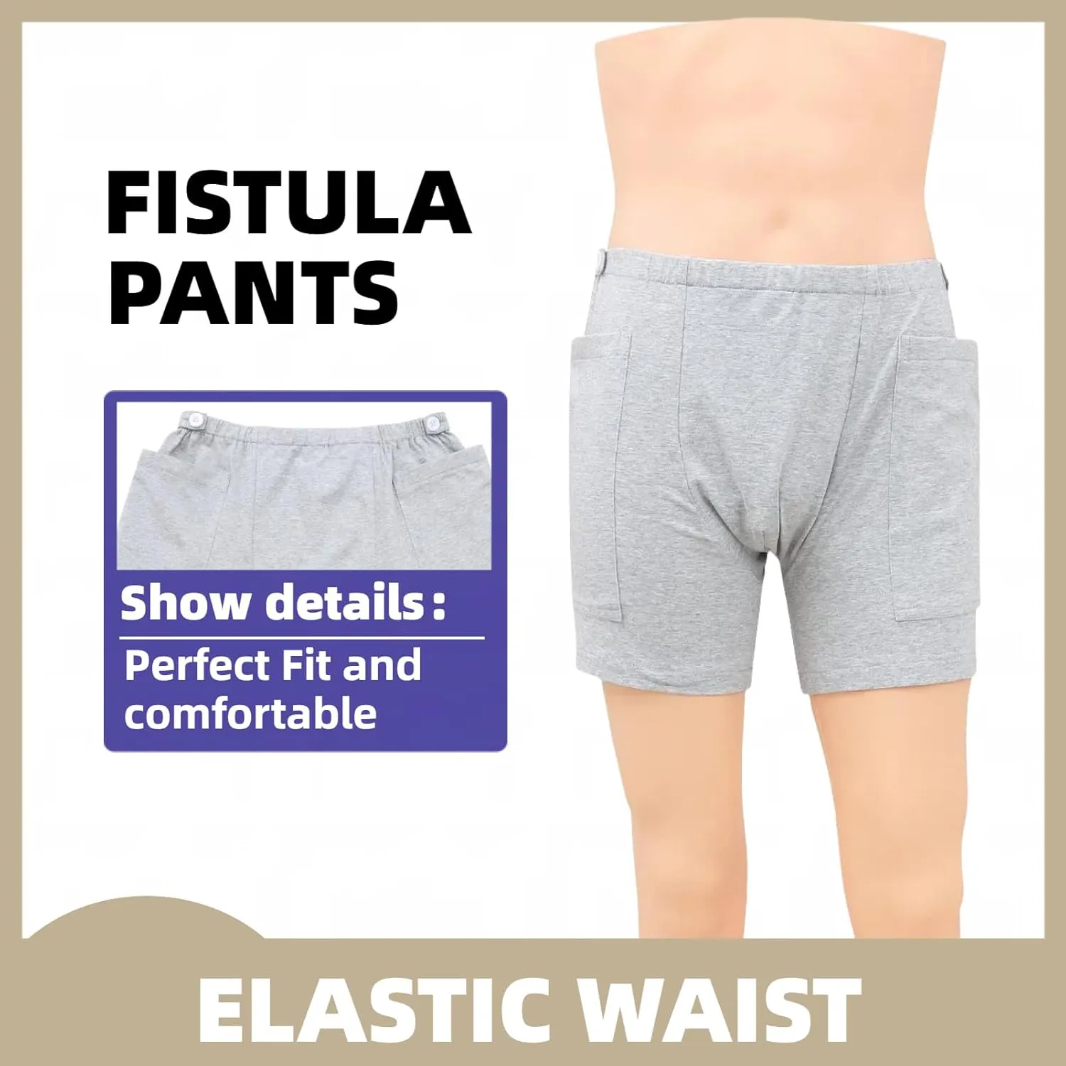 WEEOATAR Women Ostomy Pants Patient Underwear Incontinence Care Shorts,2 Side Pockets to Store Urine Bags Easy to Use,Fistula Pants for Nephrostomy,Suprapubic and Biliary Catheters(Blue,L)