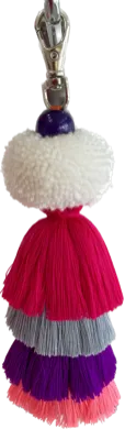 WHITE PINK Funky Pom Pom Tassel