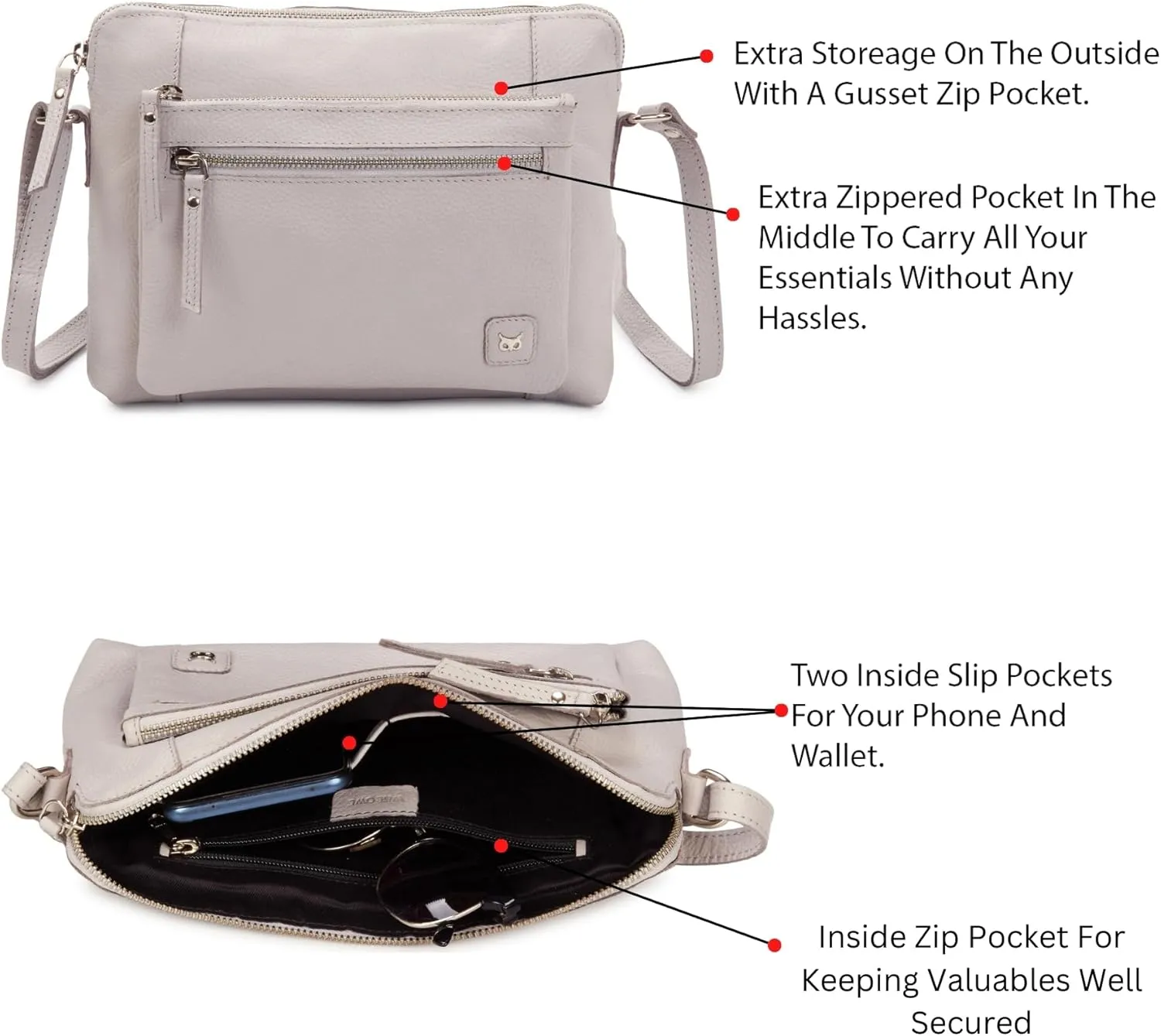 Wise Owl Accessories Small Soft Pebbled Real Leather Crossbody Handbags Purses Sling Crossover Shoulder Bag