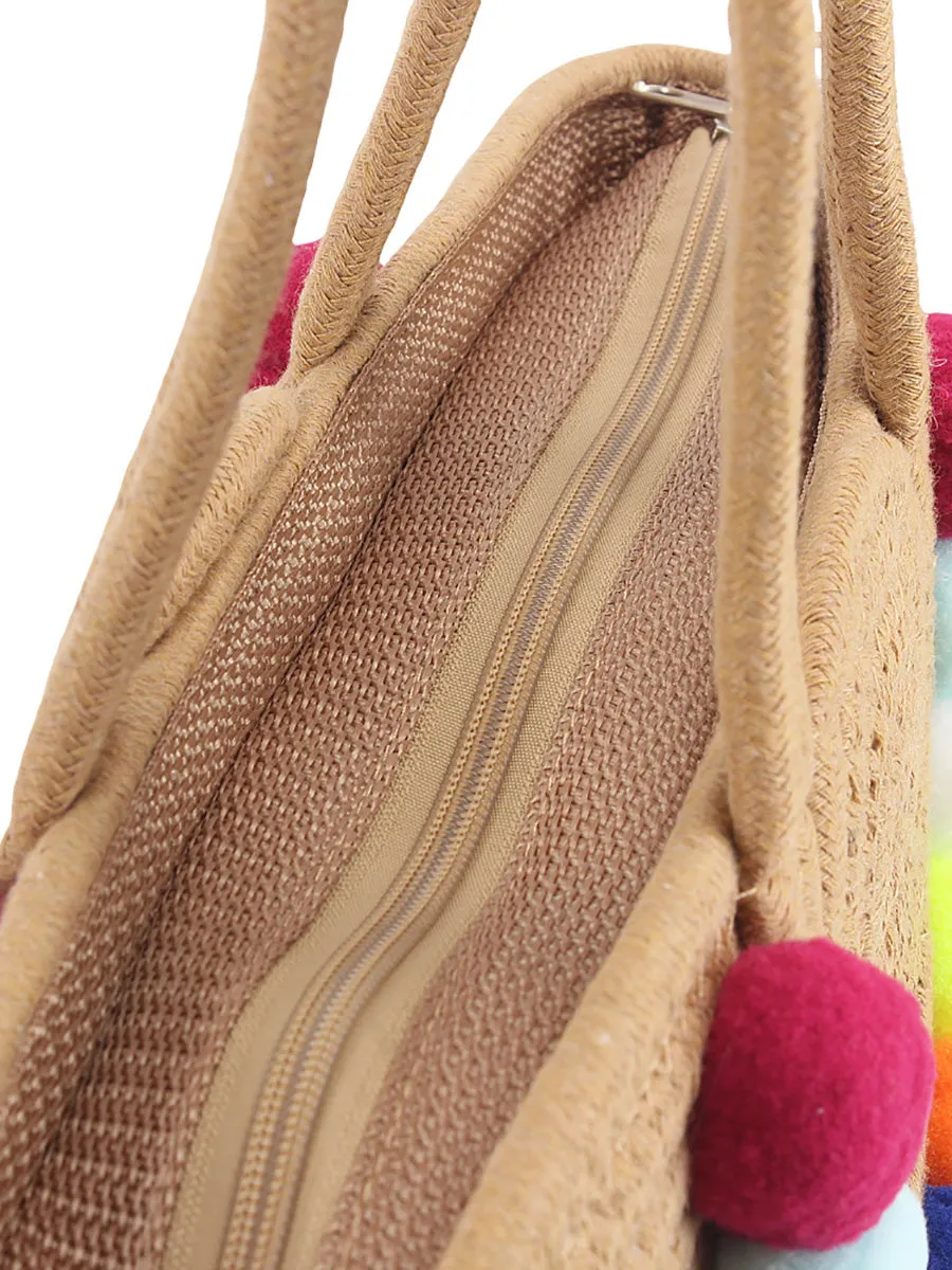 Women Fashion Colorful Ball Pendant Cotton Shoulder Bag