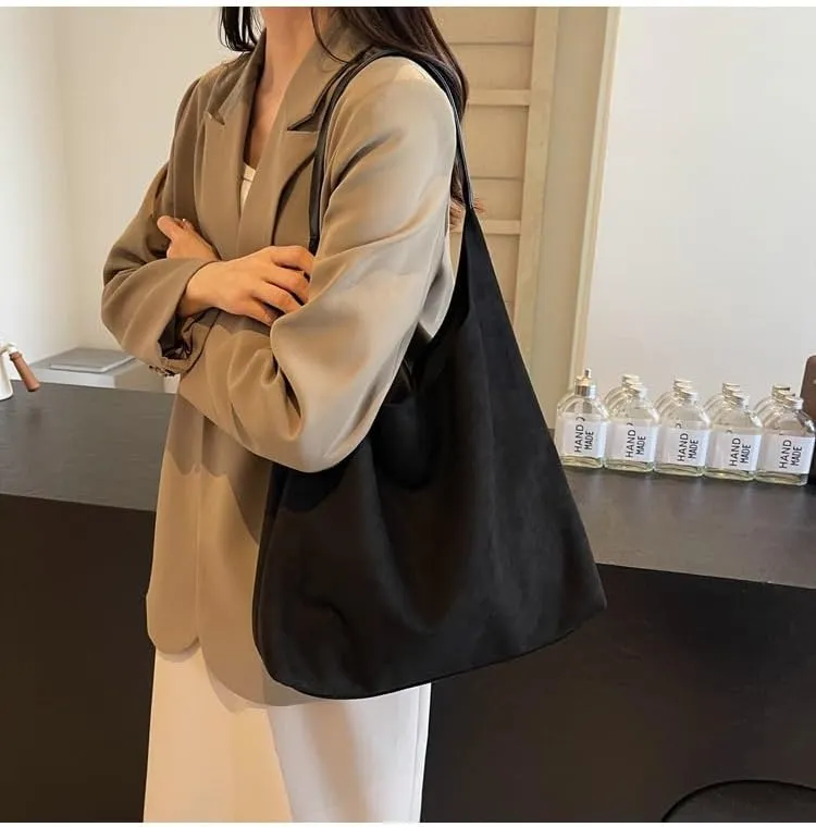 Women Hobo Bags Slouchy Bag Suede Purse Suede Tote Bag Large Brown Tote Handbag for Travel Shopping Work