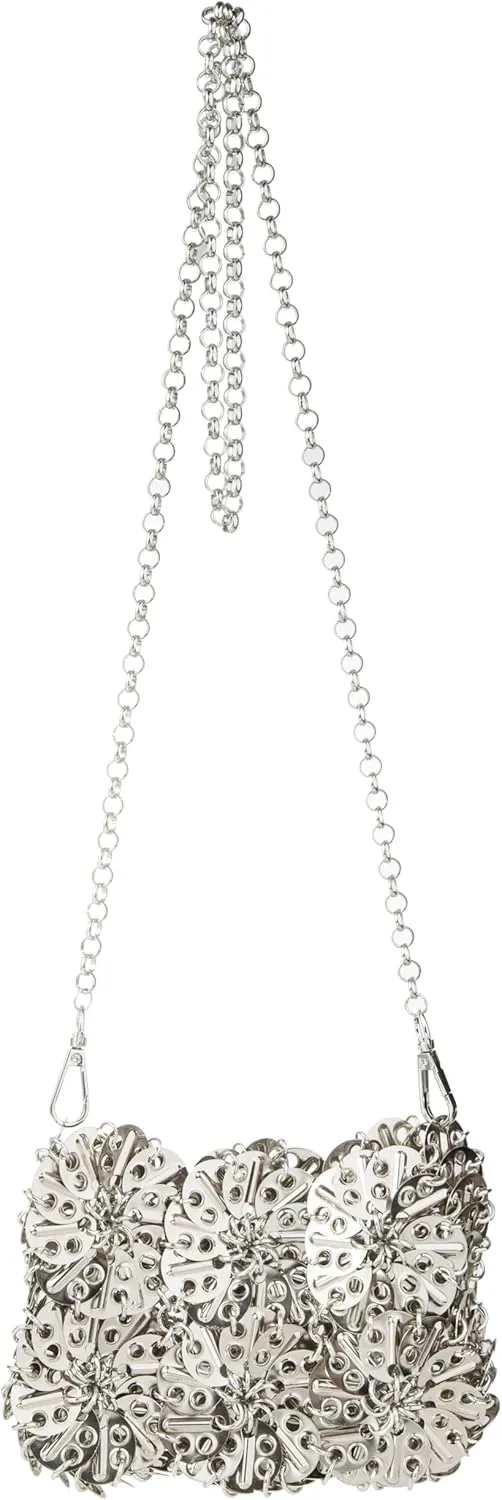 Women Hollow Out Metallic Disc Shoulderbag Metal Sequin Evening Bag for Party