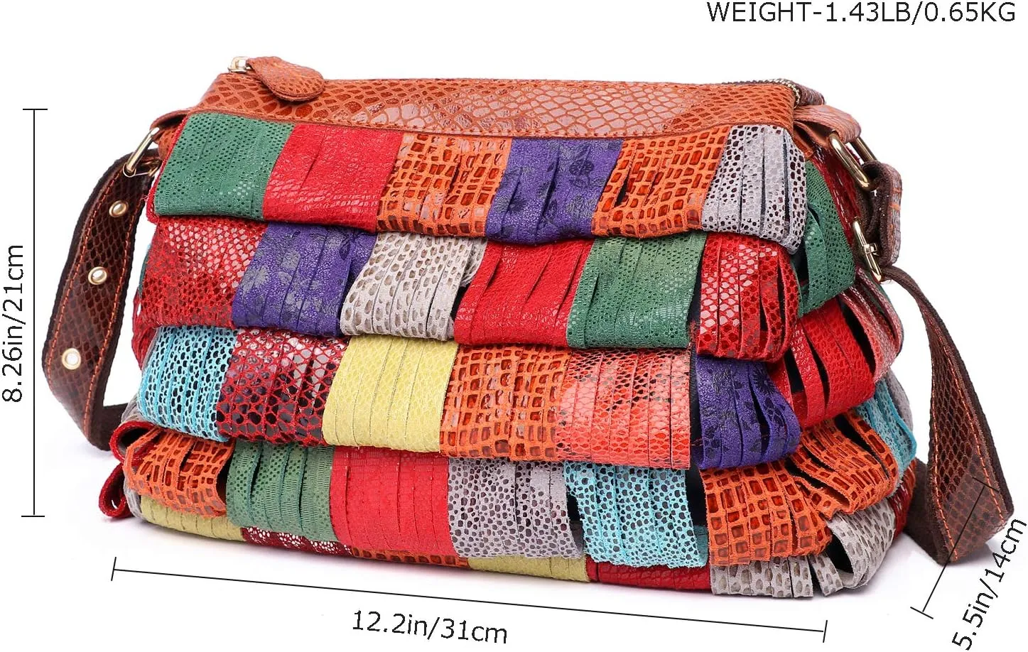 Women Multicolor Genuine Leather Boston Tote Bag Colorful Handbag Crossbody Bags