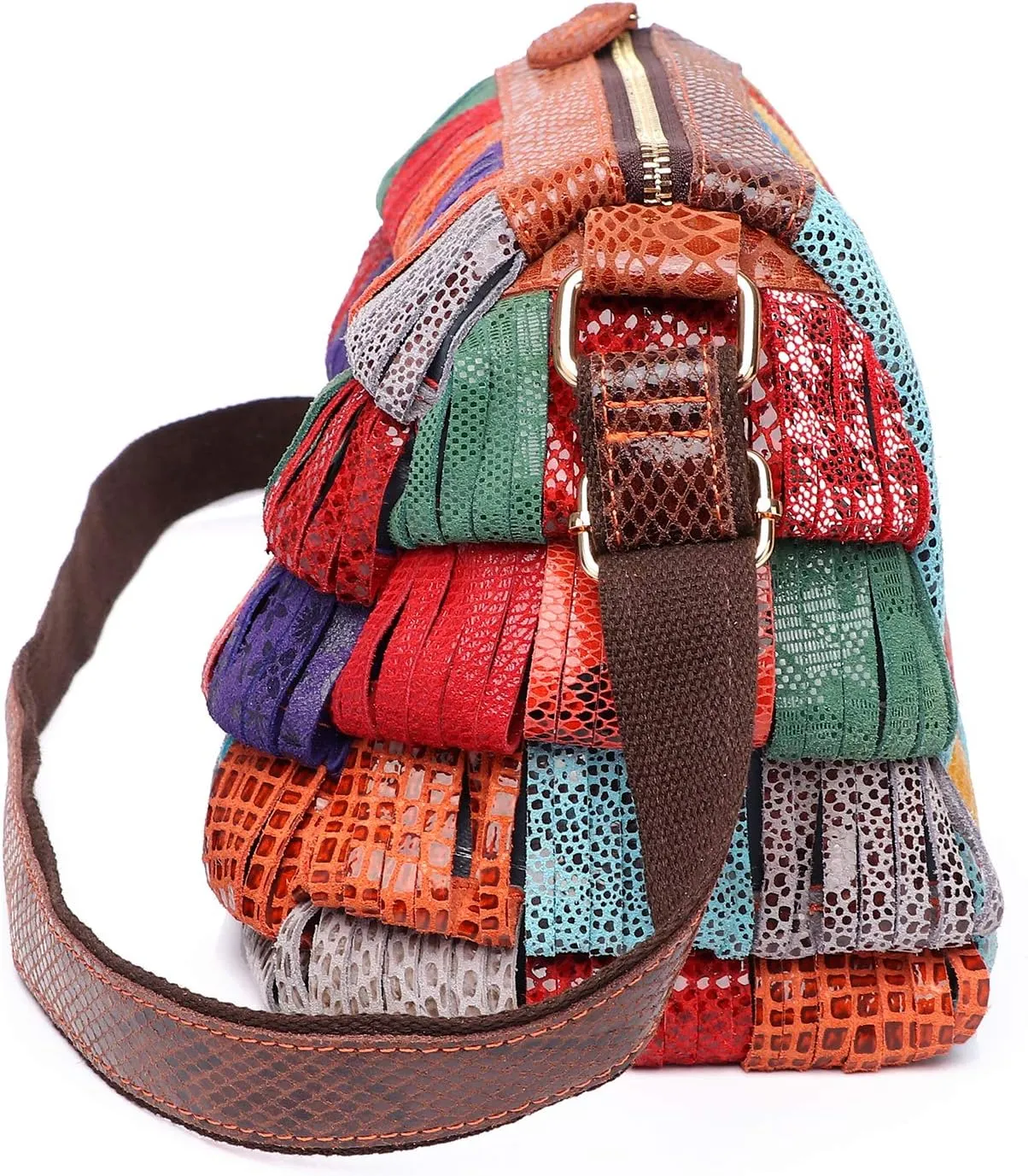 Women Multicolor Genuine Leather Boston Tote Bag Colorful Handbag Crossbody Bags