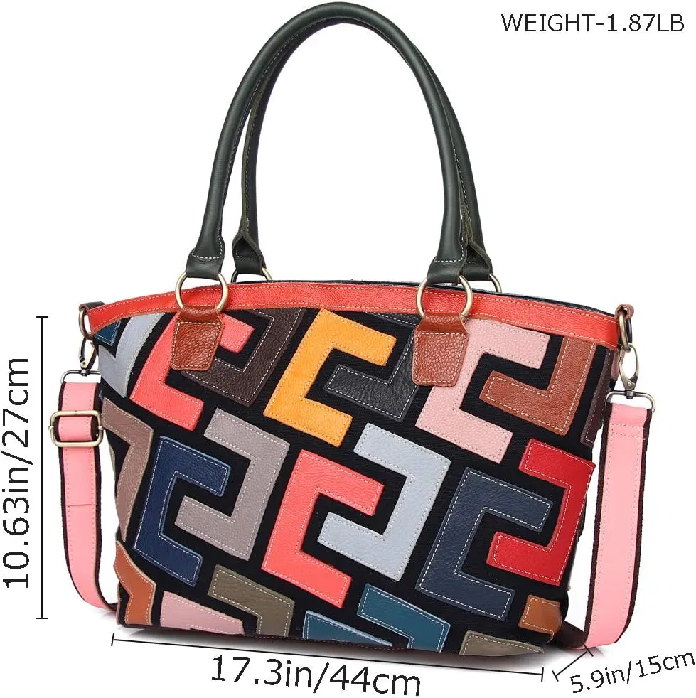 Women Multicolor Genuine Leather Tote Handbag Colorful Graffiti Crossbody Bags