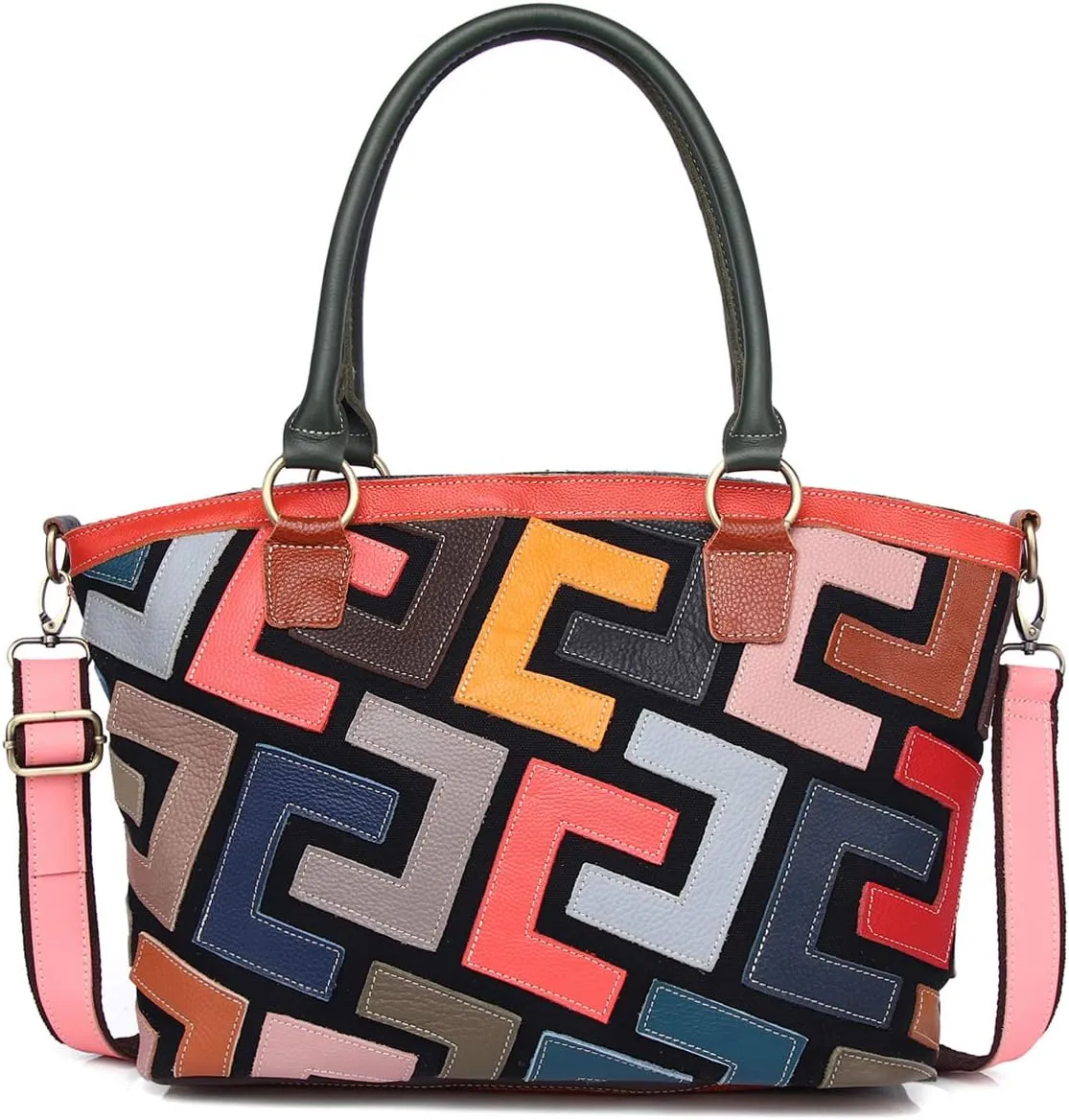 Women Multicolor Genuine Leather Tote Handbag Colorful Graffiti Crossbody Bags