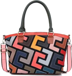 Women Multicolor Genuine Leather Tote Handbag Colorful Graffiti Crossbody Bags