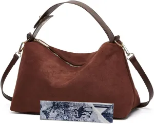 Women Suede Hobo Bags - Vintage Leather Slouchy Shoulder Tote Handbag