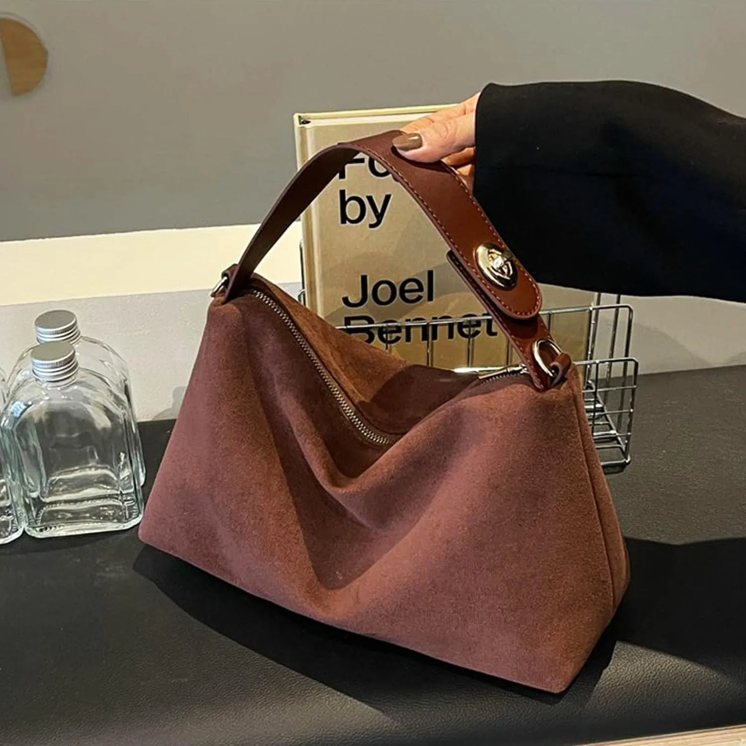 Women Suede Hobo Bags - Vintage Leather Slouchy Shoulder Tote Handbag