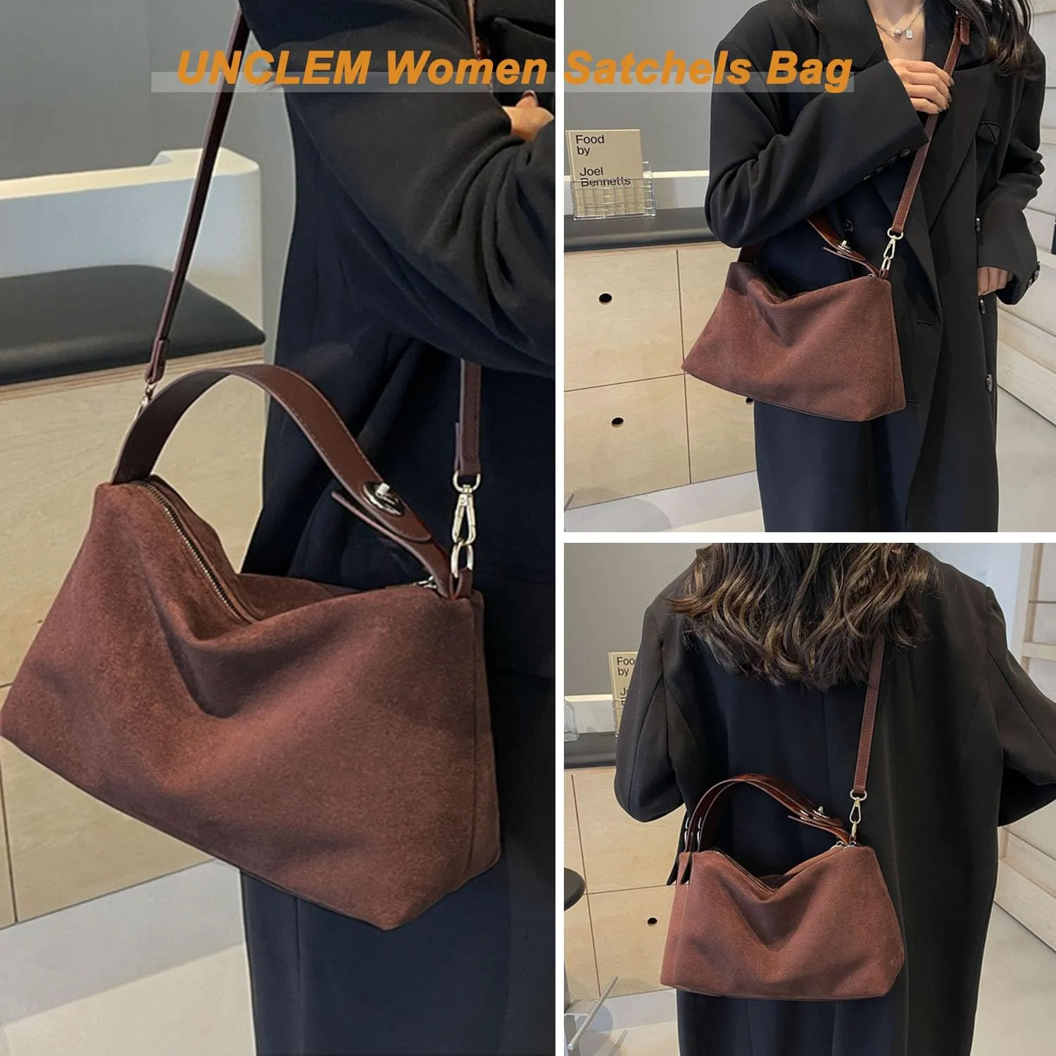 Women Suede Hobo Bags - Vintage Leather Slouchy Shoulder Tote Handbag