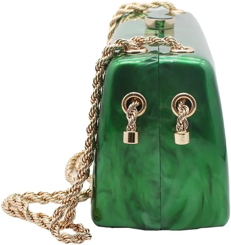Women Unique Acrylic Marble Clutch Bag Stylish Metal Chain Crossbody Evening Purse Handbag for Wedding Party
