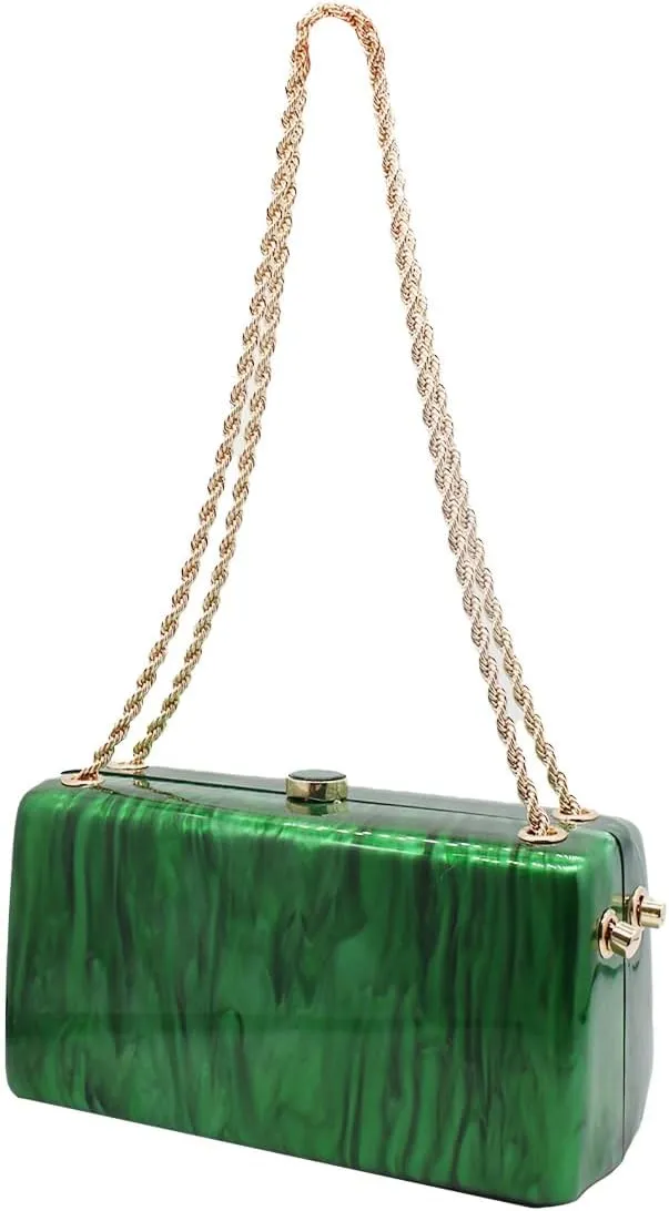 Women Unique Acrylic Marble Clutch Bag Stylish Metal Chain Crossbody Evening Purse Handbag for Wedding Party