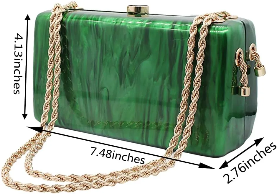 Women Unique Acrylic Marble Clutch Bag Stylish Metal Chain Crossbody Evening Purse Handbag for Wedding Party