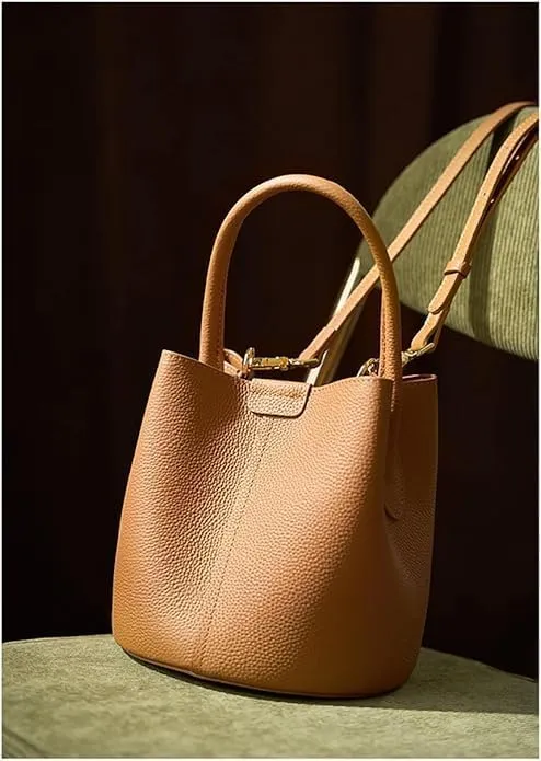 Women’s Designer Genuine Leather Tote Bag & Shoulder Purse Bucket Satchel Handbag with Top Handle for Ladies