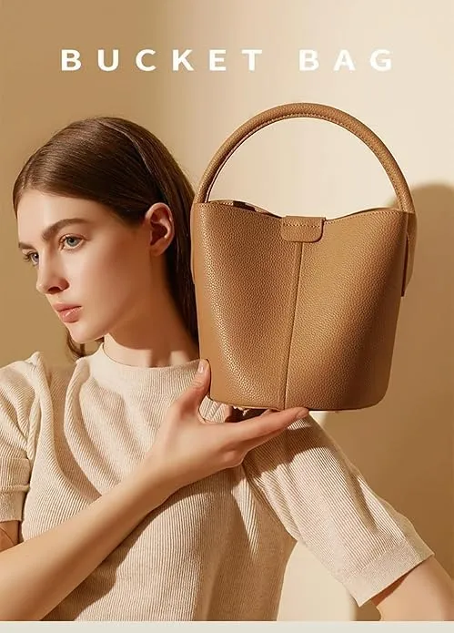 Women’s Designer Genuine Leather Tote Bag & Shoulder Purse Bucket Satchel Handbag with Top Handle for Ladies