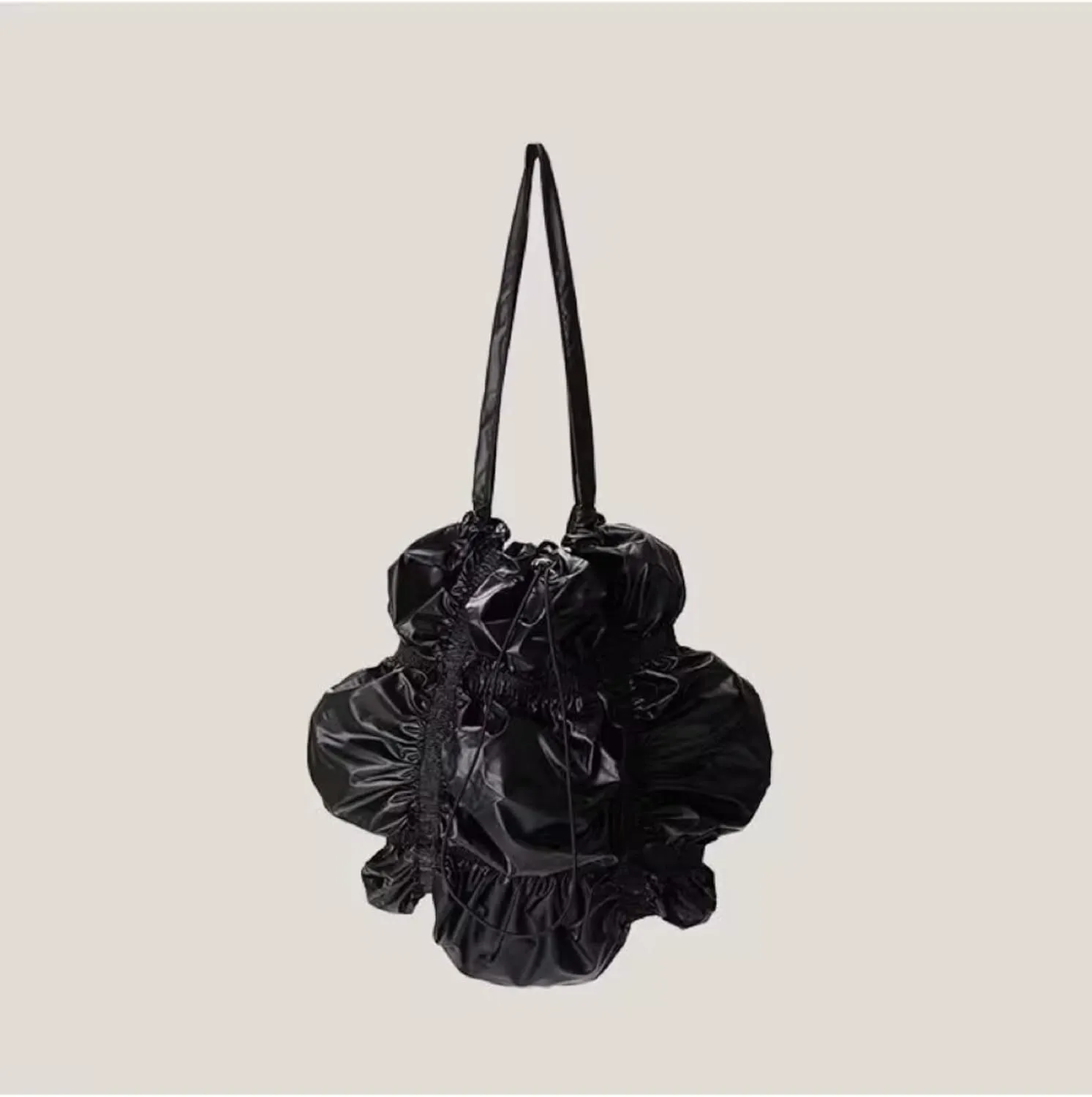 Women's Flower Shaped Shoulder Bag Pleated Drawstring Bags Long Strap Metallic Color Silver Cross body Bag For Lady