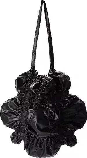 Women's Flower Shaped Shoulder Bag Pleated Drawstring Bags Long Strap Metallic Color Silver Cross body Bag For Lady